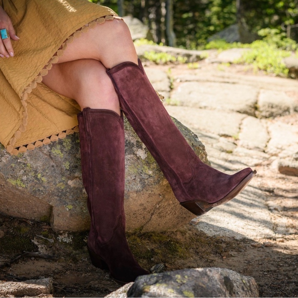 Sundance Burgundy Suede Slouch Western Cowboy Boots Women size 39